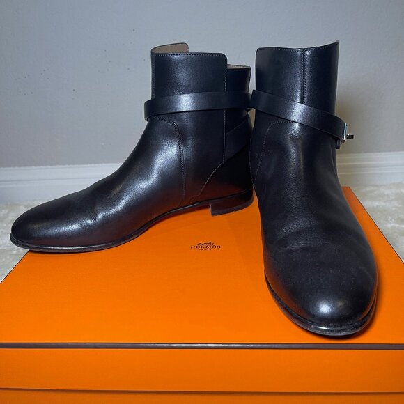 Hermes Neo Ankle Boot with Kelly Buckle in Noir Black Size 41 - Picture 1 of 12